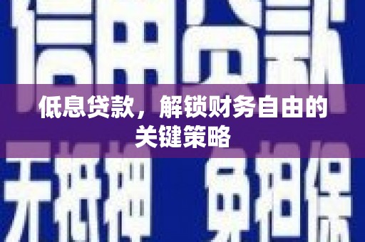 贞丰低息贷款，解锁财务自由的关键策略